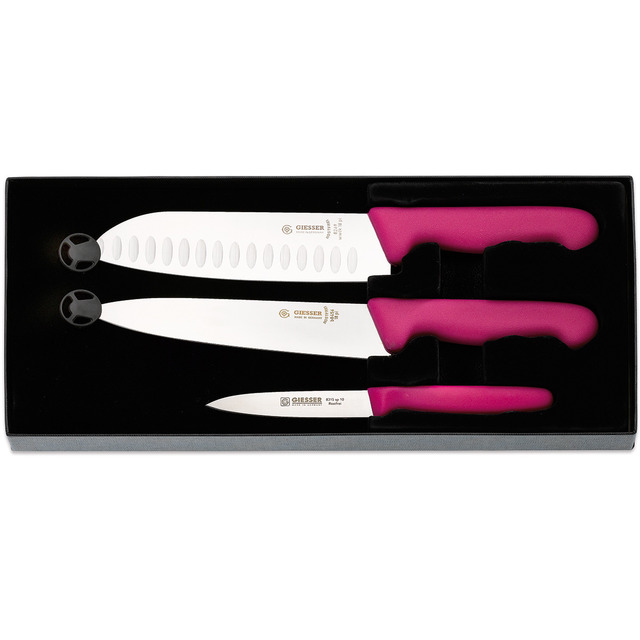 Set pour la cuisine pink avec 3 couteaux