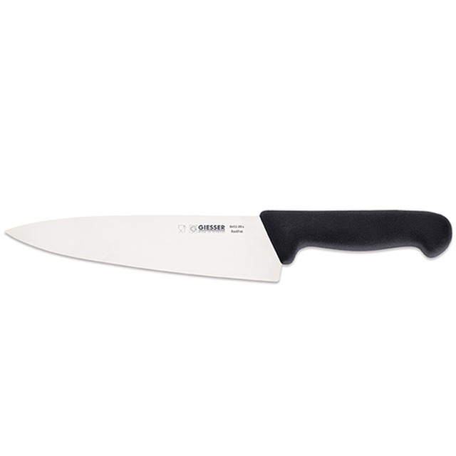 Couteau de cuisine, manche noir 20 cm, lame large