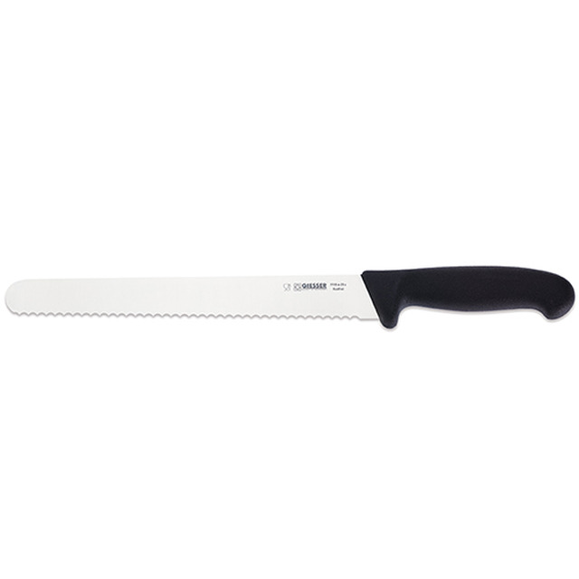 Couteau pour charcuterie, ondulé 25 cm, manche en plastique, noire