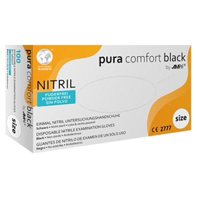 Gants nitril Pura Comfort, 100 pcs. Gr. L, noir, non pudré